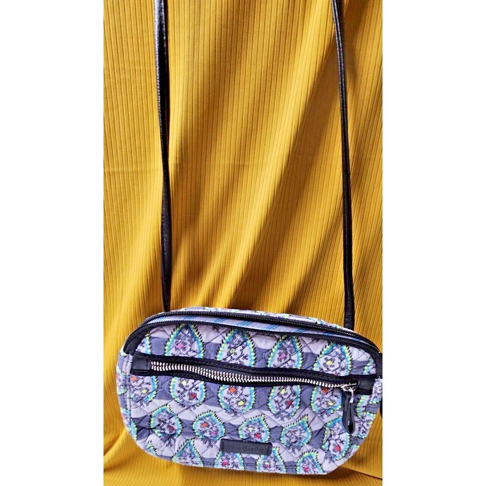 Vera Bradley Iconic RFID Little Hipster Crossbody Bag Gray Striped Paisley Quilt